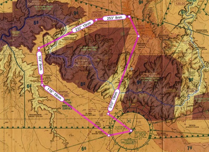 Znajdziemy tutaj kilkadziesiąt map do lotów VFR - przykład mój ostatni lot nad Grand Canyonem.